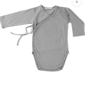 Tane Organics Baby Kimono Tie pointelle cotton onsie mushroom gray color 3-6m